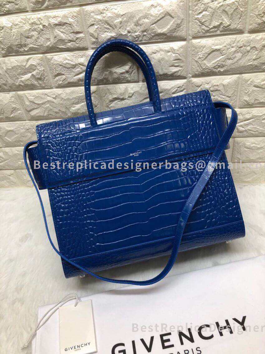 Givenchy Large Horizon Bag Blue In Crocodile Effect Leather SHW 29986